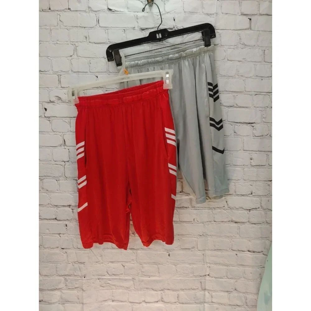 Kidz World Lot Of 2 Boys Size Medium Red & Grey Basketball Shorts.